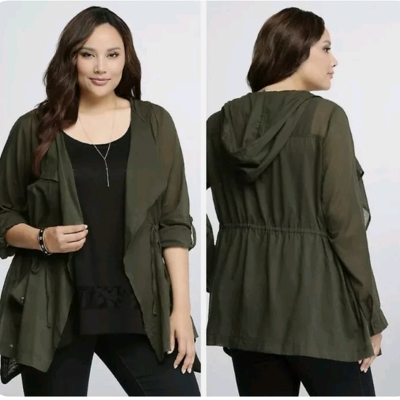 torrid Jackets & Blazers - Torrid Olive Green Voile Hooded Anorak Jacket